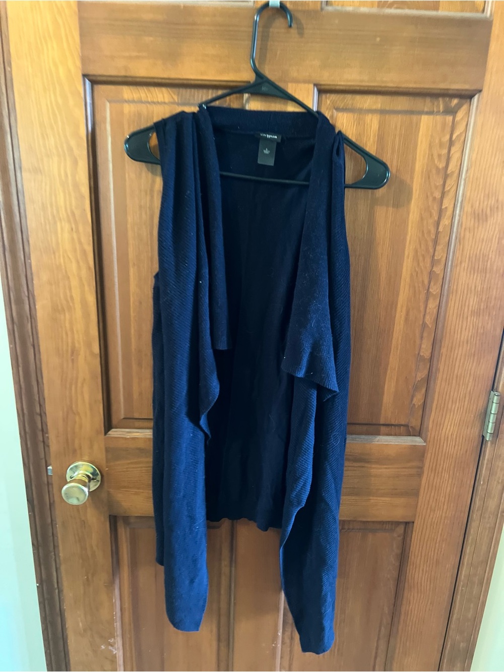 Ann Taylor Navy Draped Open-Front Sleeveless Cardigan